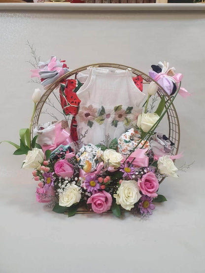 Besan Flowers Baby Girl Gift Arrangement