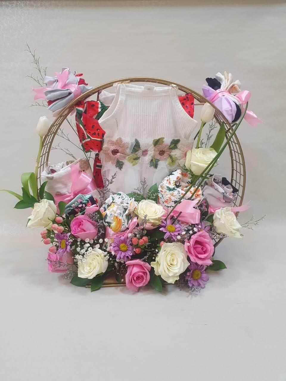 Besan Flowers Baby Girl Gift Arrangement