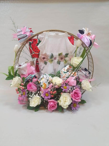 Besan Flowers Baby Girl Gift Arrangement