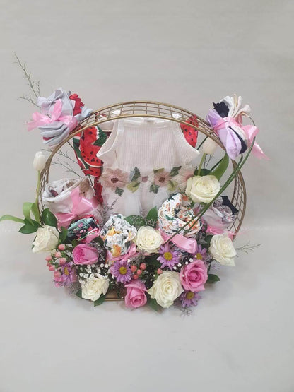 Besan Flowers Baby Girl Gift Arrangement