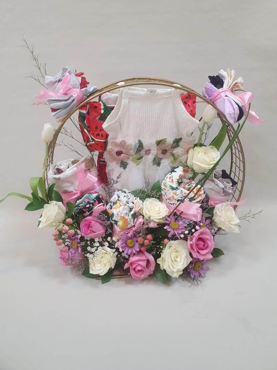 Besan Flowers Baby Girl Gift Arrangement