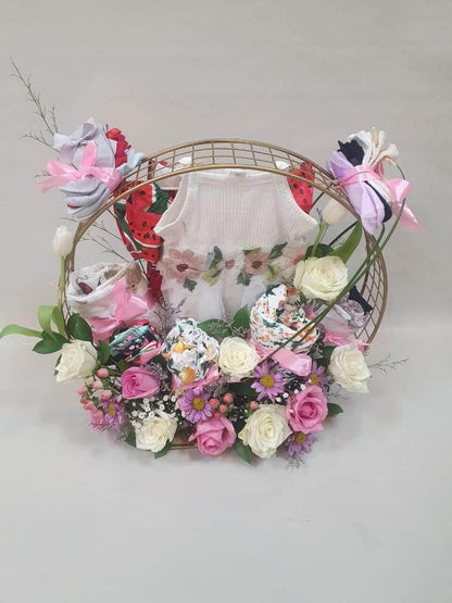 Besan Flowers Baby Girl Gift Arrangement