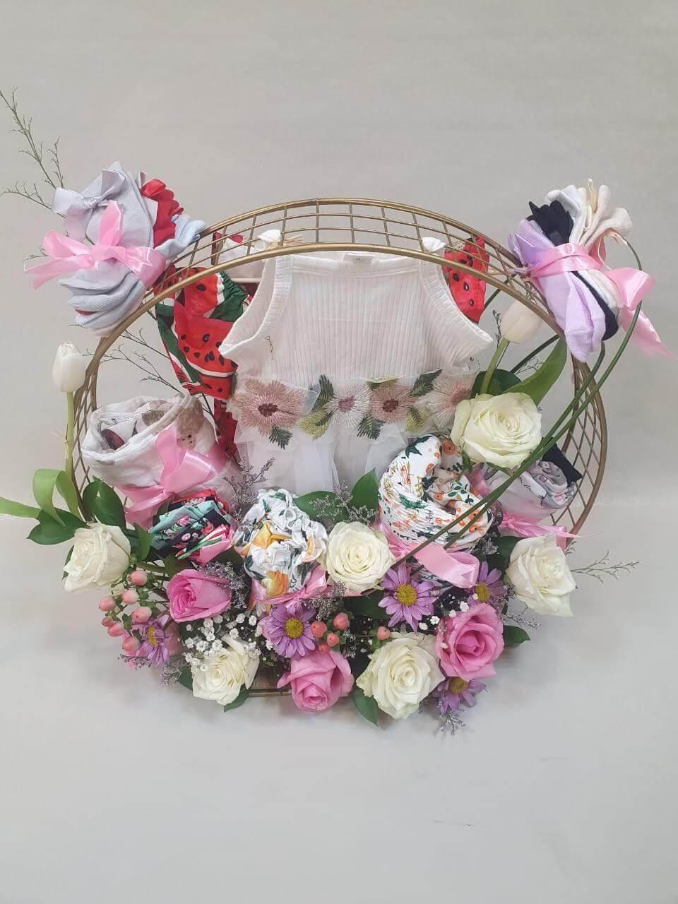 Besan Flowers Baby Girl Gift Arrangement