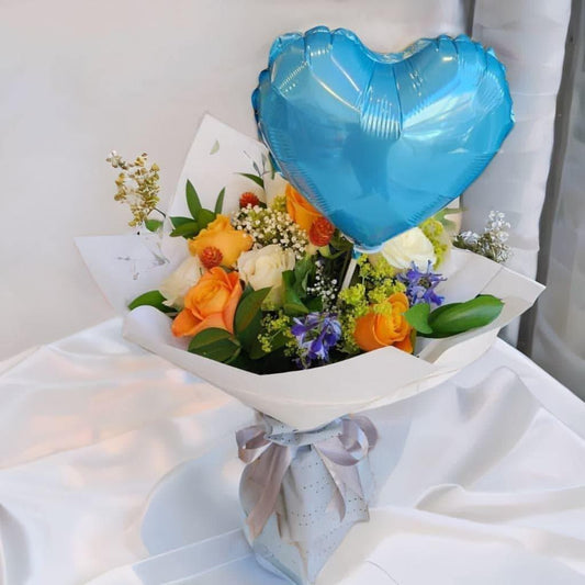 Besan Flowers Blue Heart Bouquet