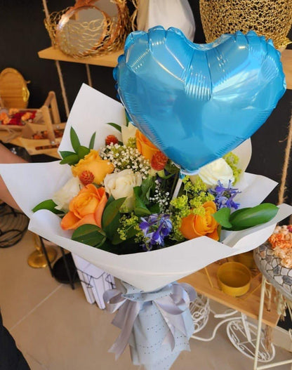 Besan Flowers Blue Heart Bouquet