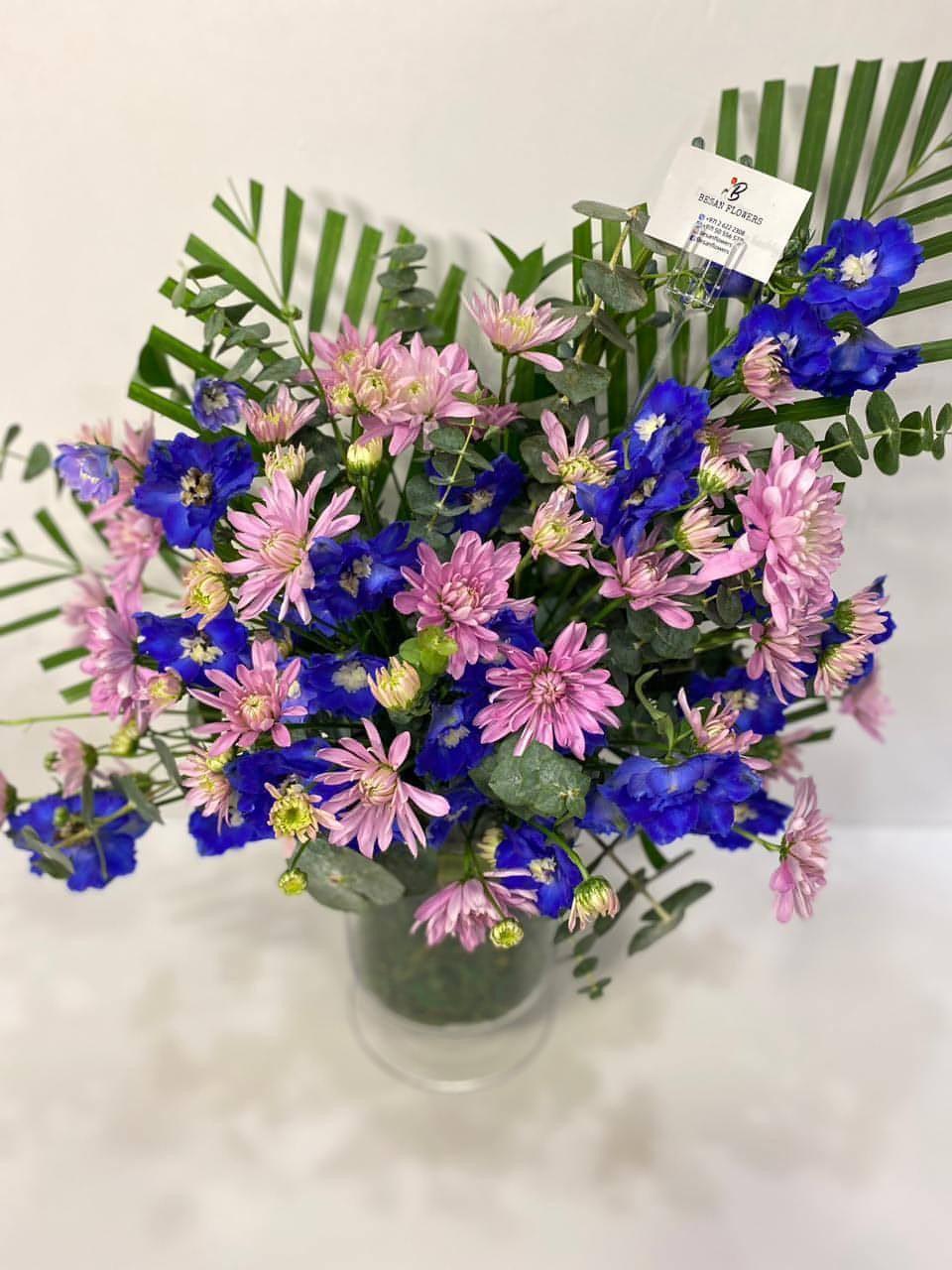 Besan Flowers Delphinium navy Blue Vase