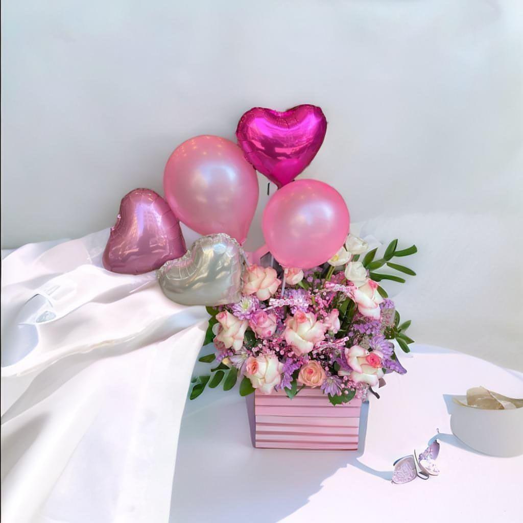 Besan Flowers Flowers Box, Pink Baby Girl Box Arrangement