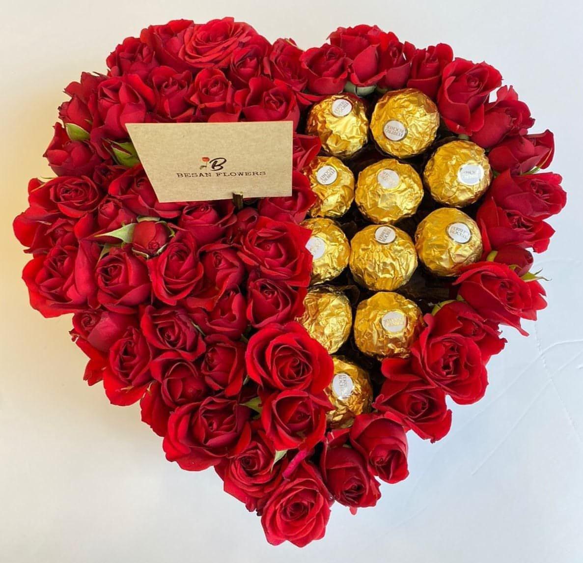 Red Roses Sweet Heart box - Besan Flowers