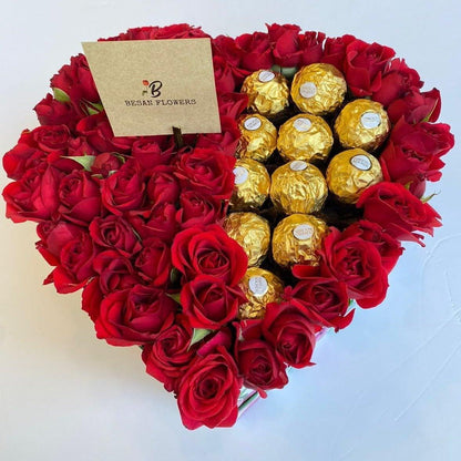 Red Roses Sweet Heart box - Besan Flowers