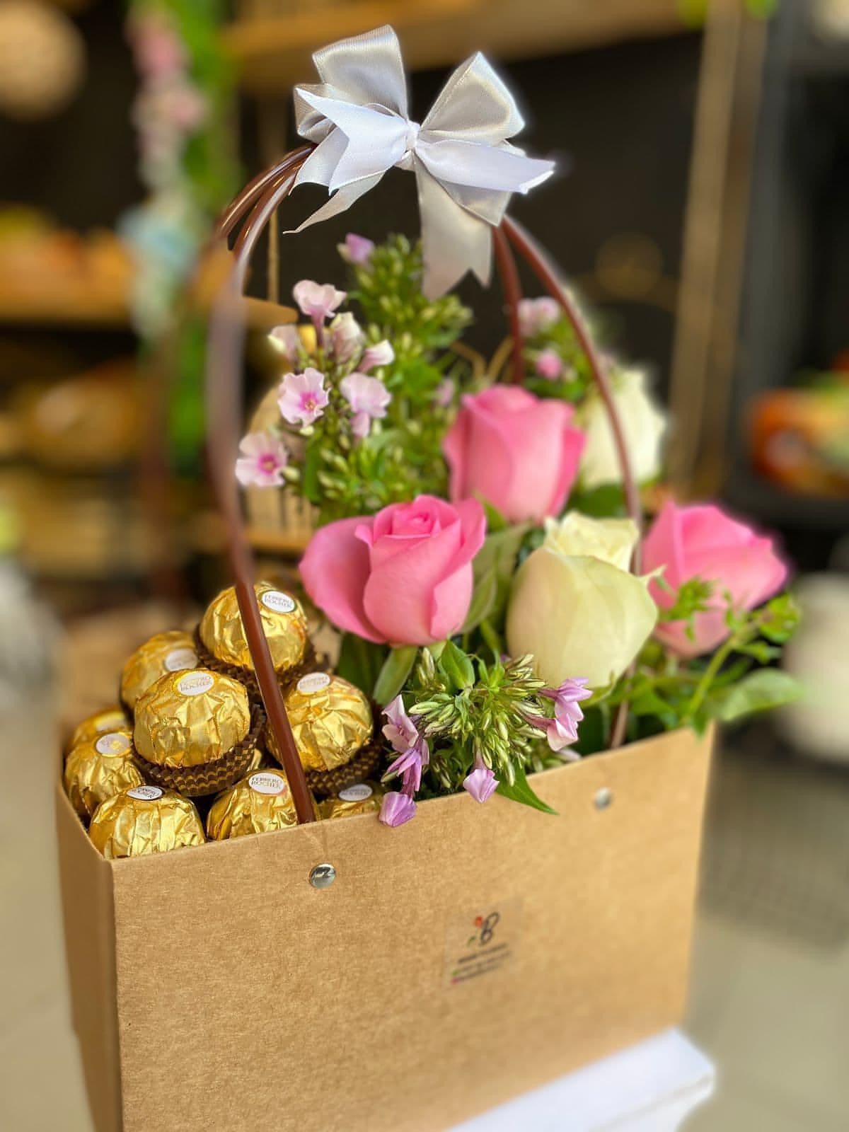 Rose basket, Ferrero Basket for Her - Besan Flowers