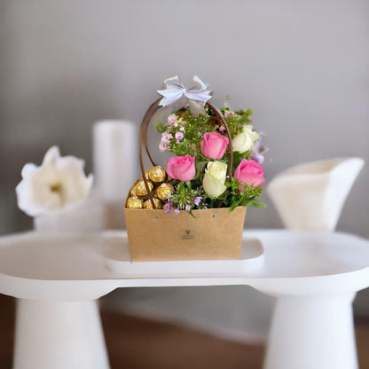 Rose basket, Ferrero Basket for Her - Besan Flowers