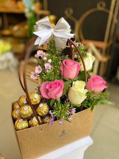 Rose basket, Ferrero Basket for Her - Besan Flowers