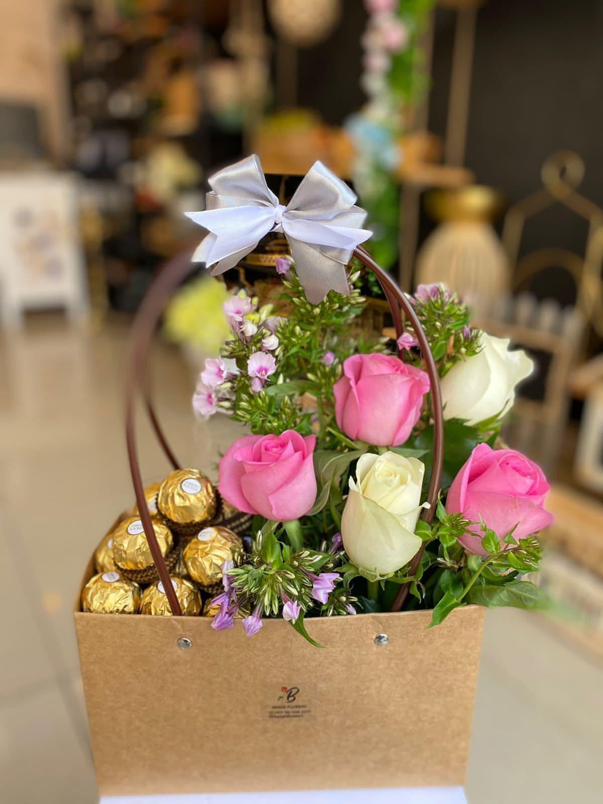 Rose basket, Ferrero Basket for Her - Besan Flowers