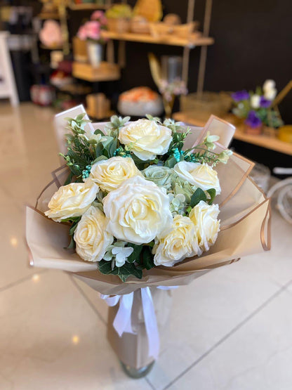 White Roses Bouquet, Love in White - Besan Flowers