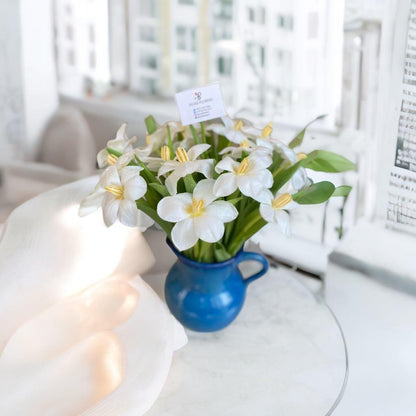 White Tulips, Blue vase Tulips Arrangement - Besan Flowers